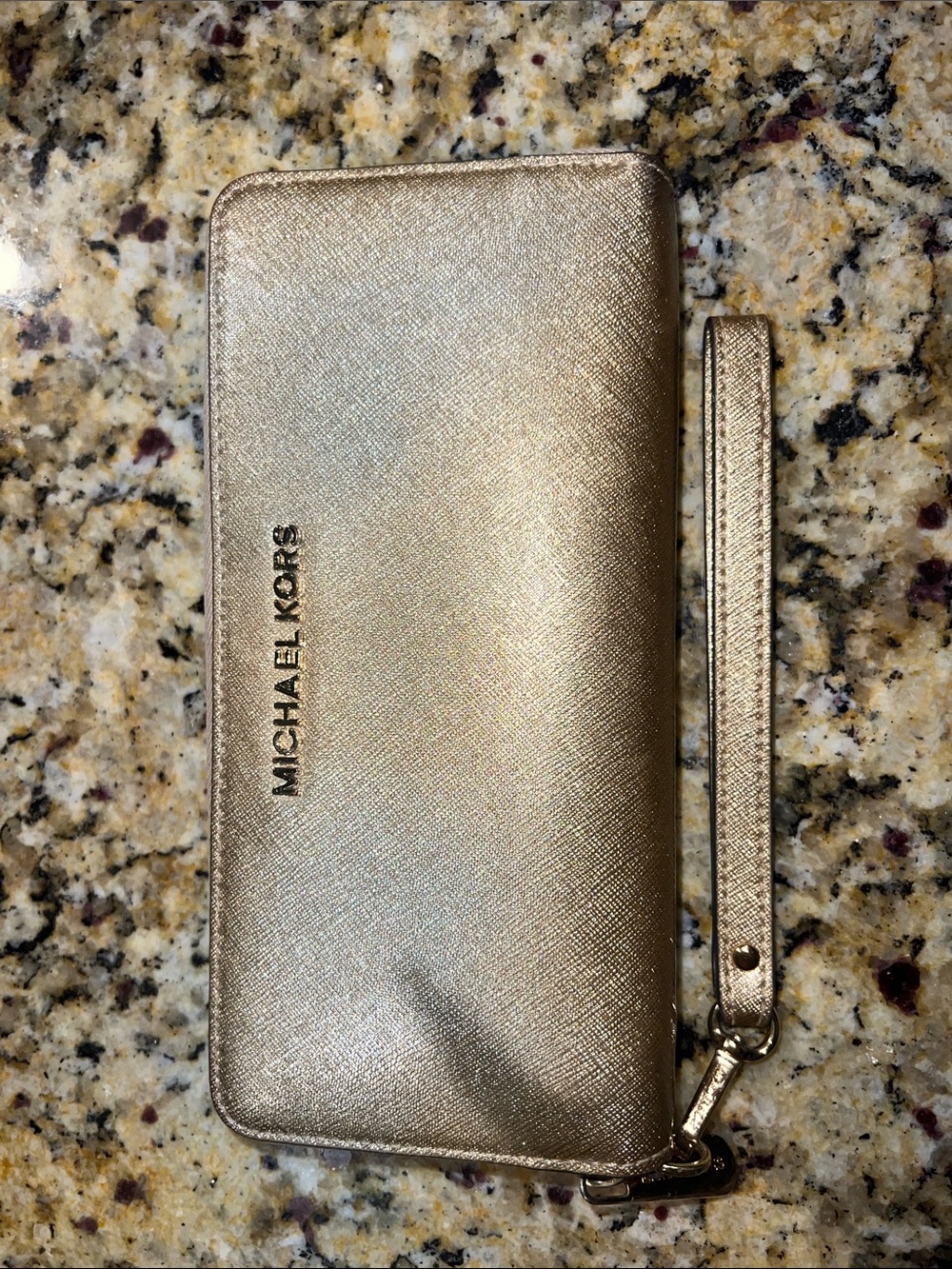 Michael Kors Metallic Gold Wristlet Zip Wallet